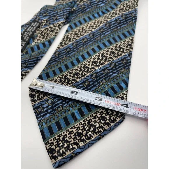 Brioni Silk Tie Blue Black Geometric Abstract Pattern Men's Necktie